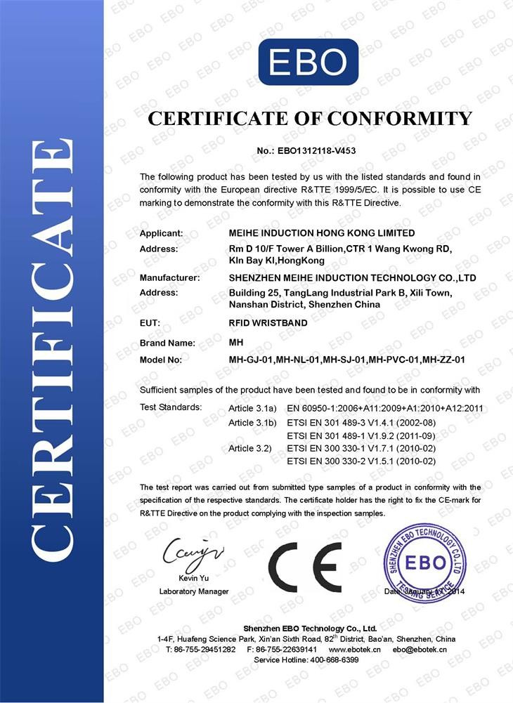 Certificat CE du bracelet