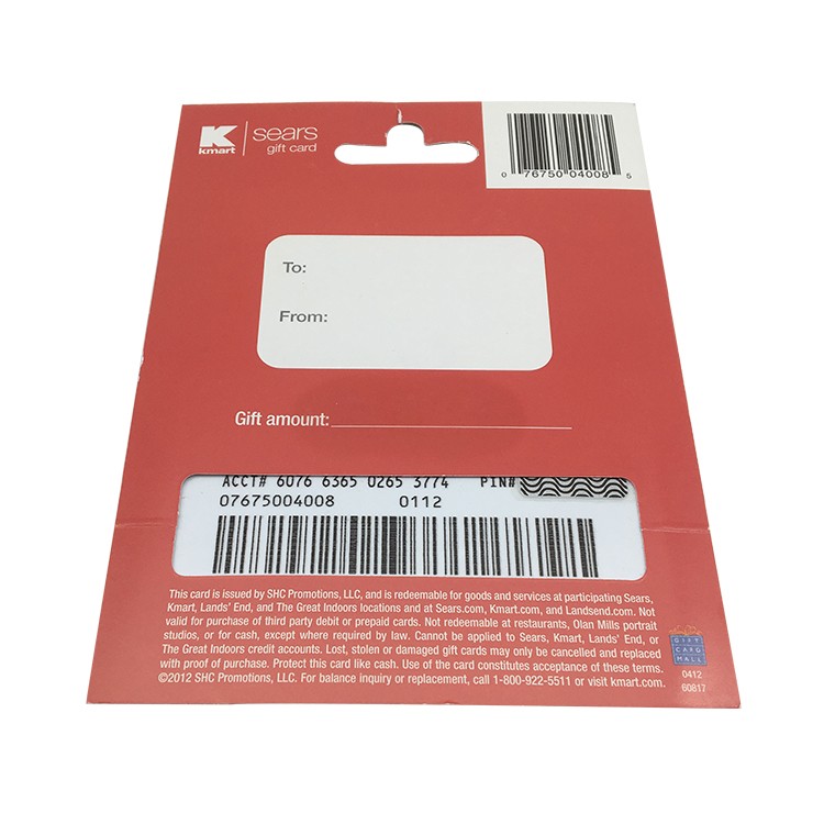 Carte cadeau promotionnelle en plastique de taille standard avec support en papier personnalisé