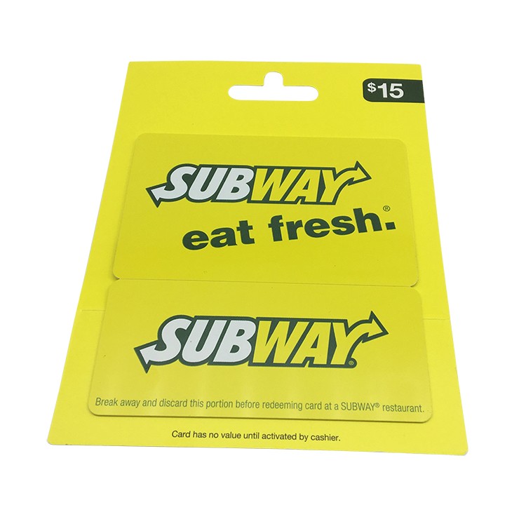 Carte cadeau promotionnelle en plastique de taille standard avec support en papier personnalisé