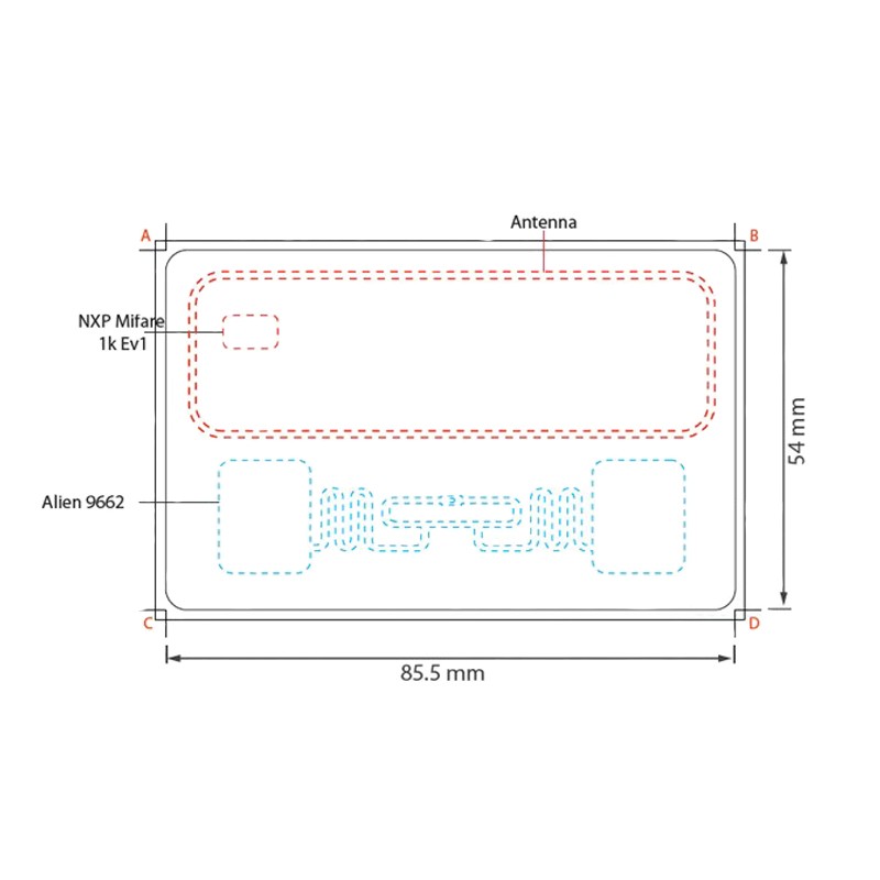 Carte à puce combinée hybride RFID HF double fréquence avec UHF