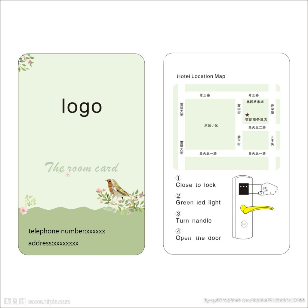 Carte d'identité EM-ID RFID de proximité 125 kHz/carte d'hôtel RFID en PVC pour le contrôle d'accès aux portes