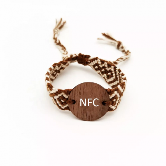 Bracelet en bois RFID réglable et tendance, logo personnalisé gravé, bracelet NFC tissé en bois fait main