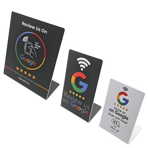 Support de bureau NFC en acrylique PVC personnalisé NTAG213 215 216 avis Google Support de menu NFC