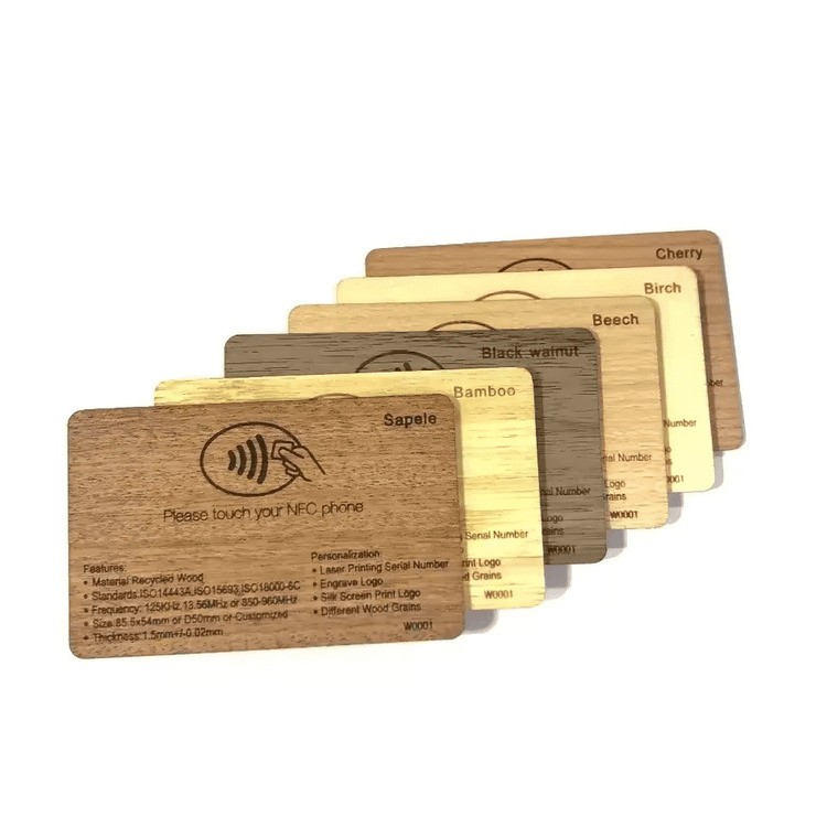 Carte-clé RFID écologique en bois 13,56 MHz, cartes-clés MIFARE Classic 1K pour hôtel