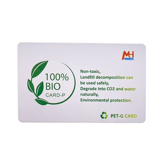 Carte plastique PETG biodégradable avec logo personnalisé RFID, respectueuse de l'environnement