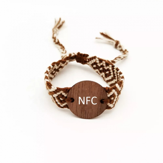 Bracelet en bois RFID réglable avec logo personnalisé, bracelet NFC tissé en bois gravé à la main