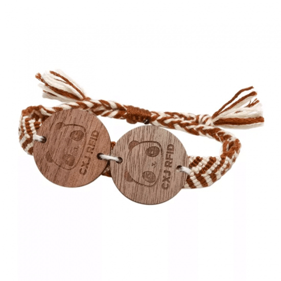 Bracelet en bois RFID réglable avec logo personnalisé, bracelet NFC tissé en bois gravé à la main