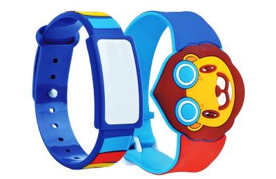 child scanning RFID wristband at role play workstation child scanning RFID wristband at role play workstation