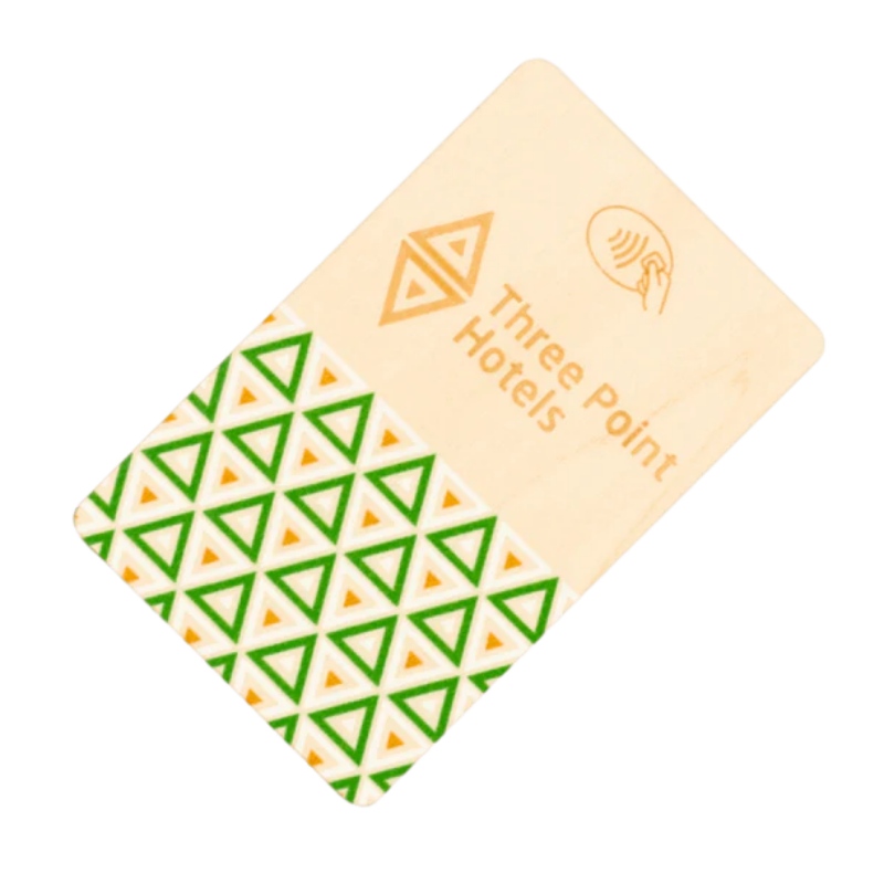 Custom laser engraved wooden RFID card with full color printing and NFC technology