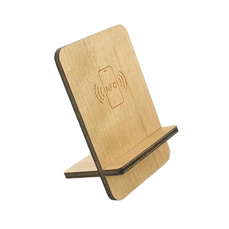 Eco friendly detachable wooden NFC display stand with two piece design