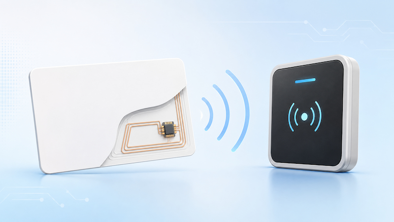 RFID card with embedded chip and antenna