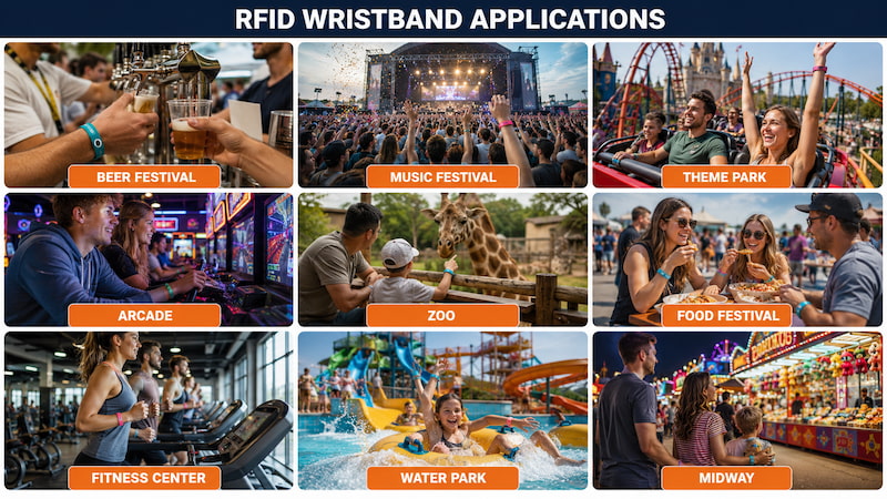 Waterproof RFID silicone wristband scanned at a water park entrance