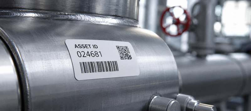 Printable flexible UHF RFID on metal label attached to curved industrial equipment Printable flexible UHF RFID on metal label attached to curved industrial equipment