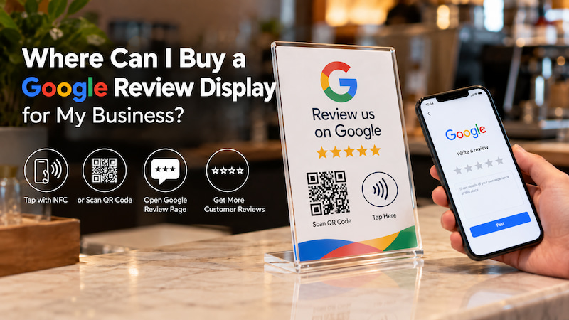 Custom NFC Google review display with QR code for business Custom NFC Google review display with QR code for business