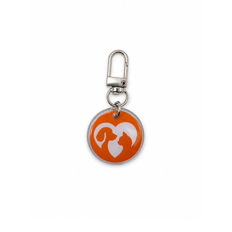 Custom printed epoxy key tags with metal key rings and clear rounded edges